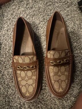 COACH Men’s Brown Signature Canvas & Leather Loafers 9.5